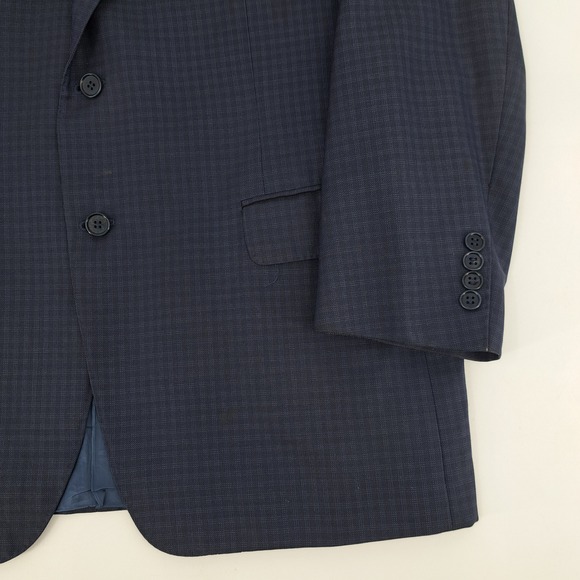 Canali 1934 Mens 44R Blue Micro Check Wool Blend Blazer Sport Coat Made in Italy - Picture 7 of 14